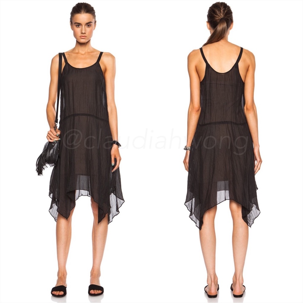 RAQUEL ALLEGRA 100% Silk Handkerchief Slip Dress in Black
